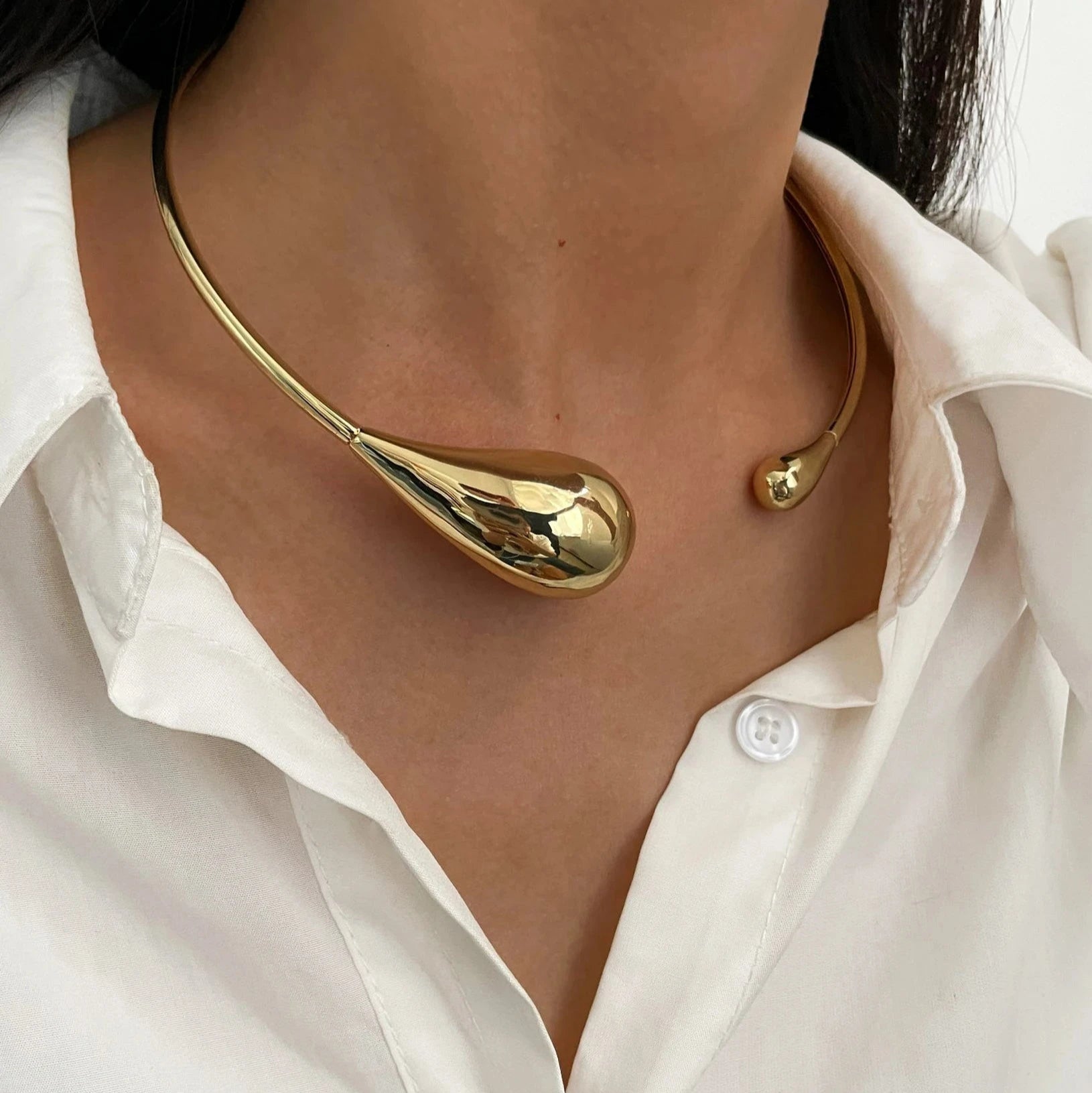 Halskette Choker Anhänger Wassertropfen Gold