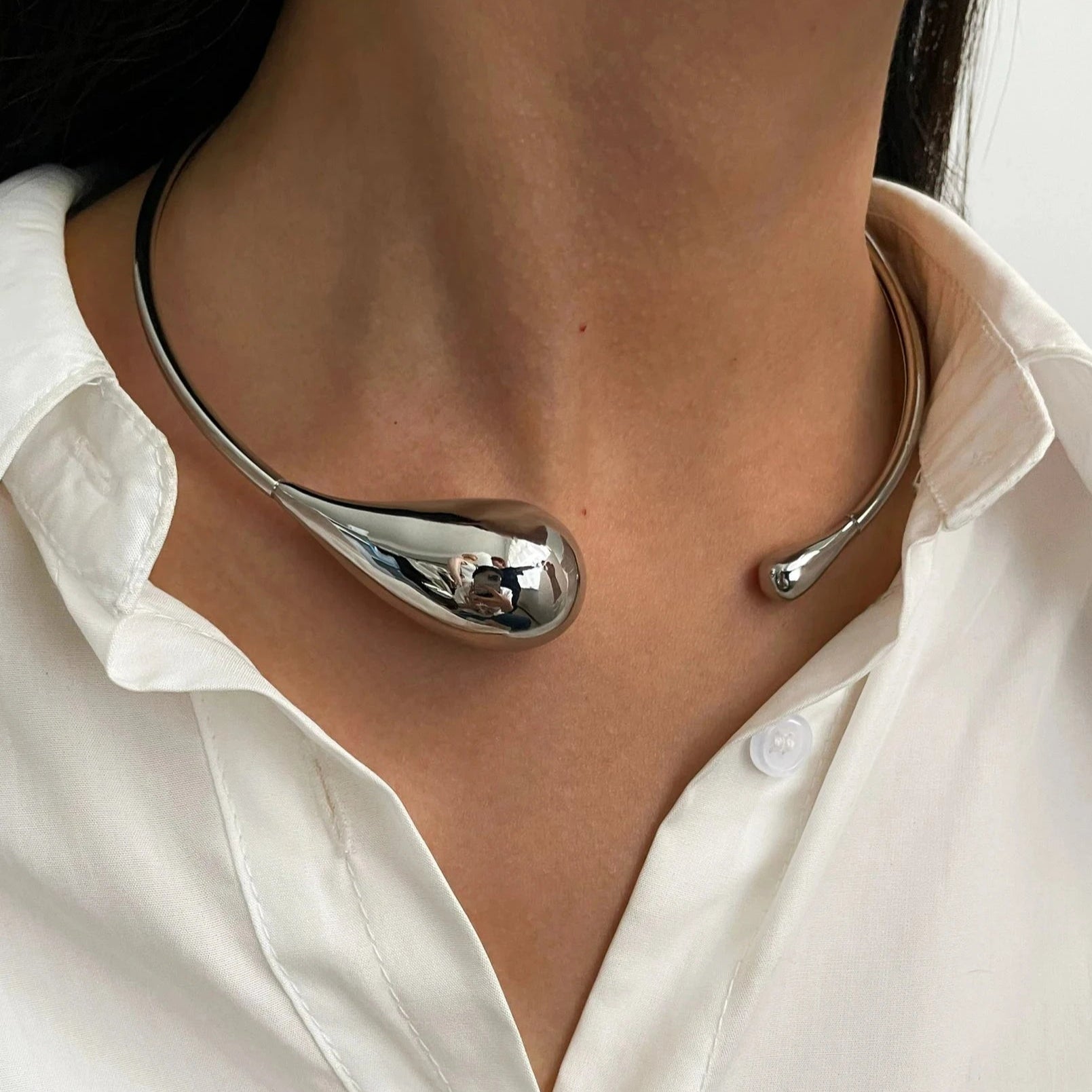 Halskette Choker Anhänger Wassertropfen Silber