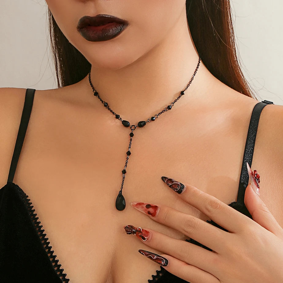 Choker Halskette Anhänger Wassertropfen Gothic Stil schwarz