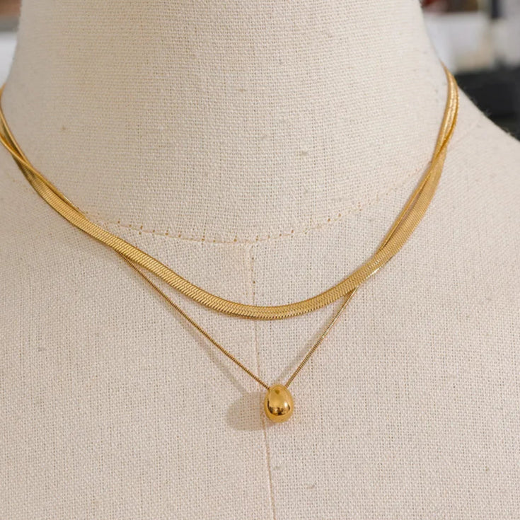 Halskette Choker Anhänger großer Wassertropfen gold