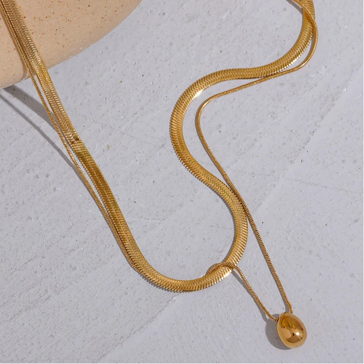 Halskette Choker Anhänger großer Wassertropfen gold