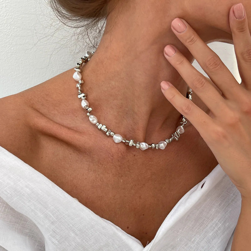 Choker mit Perlenanhängern für Damen silber