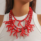 Dreireihige Halskette Choker Roter Korallenkette