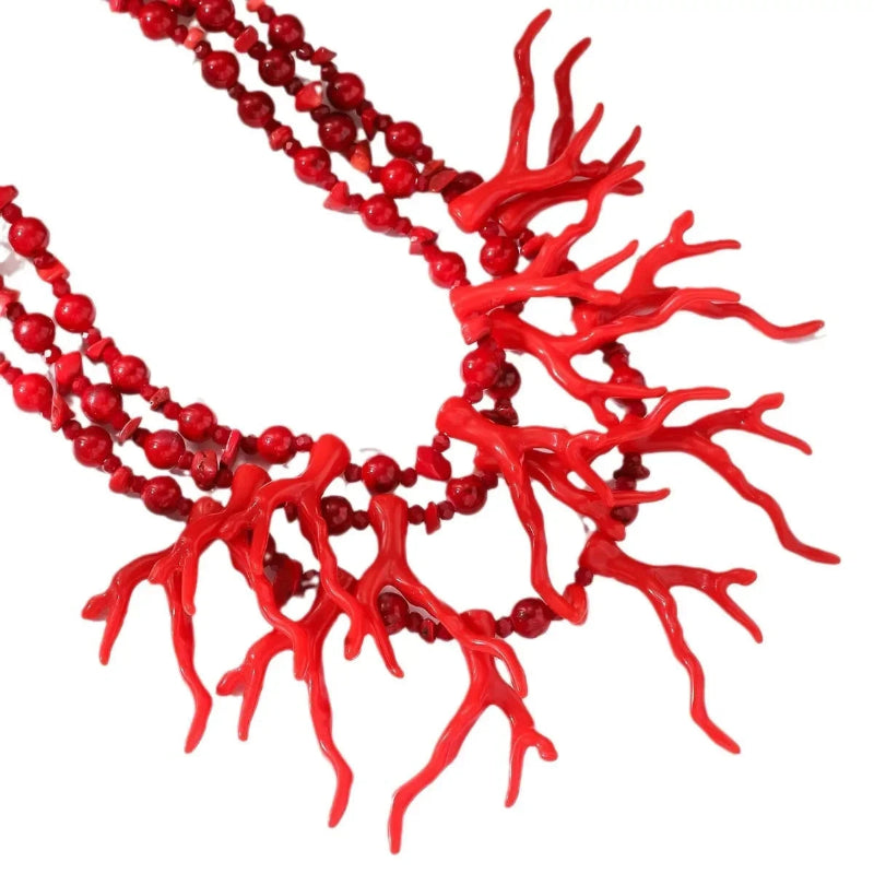 Dreireihige Halskette Choker Roter Korallenkette
