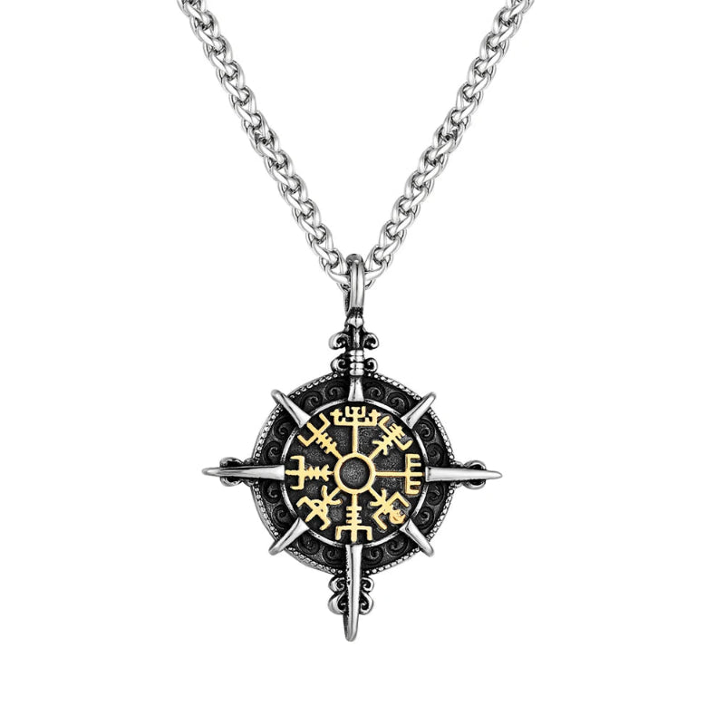 Wikingerkette mit Vegvisir Kompass Anhänger in Gold