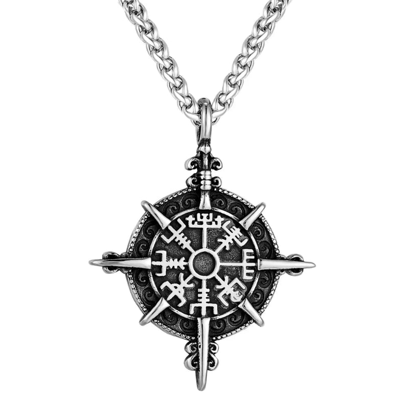 Wikingerkette mit Vegvisir Kompass Anhänger in Silber