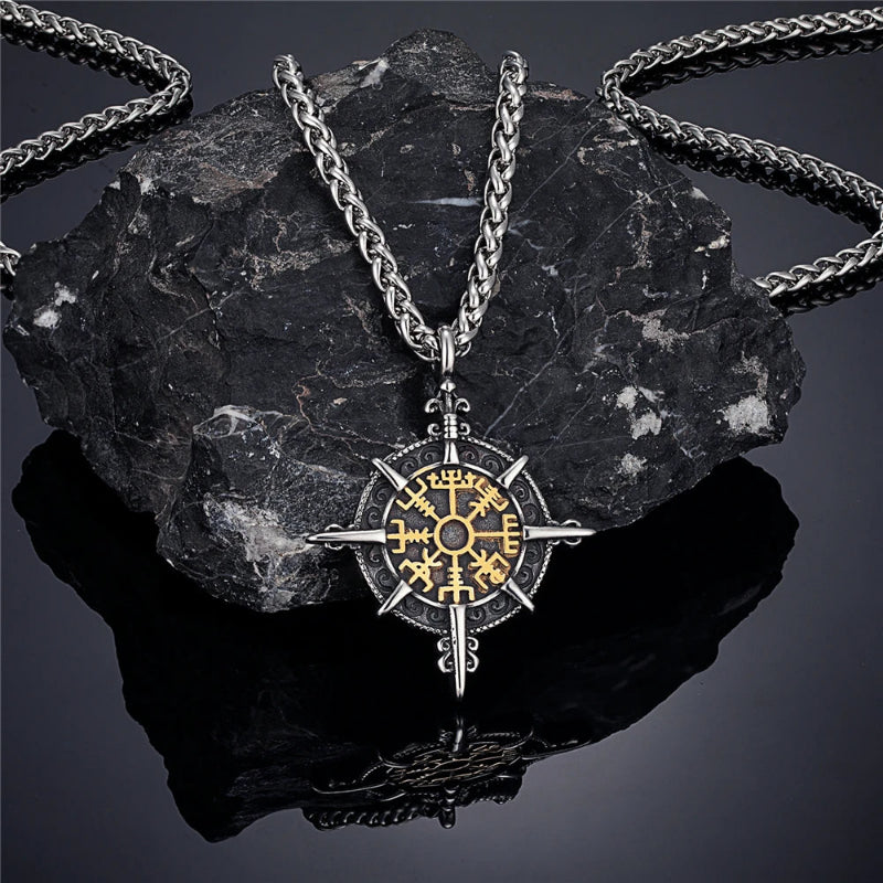 Wikingerkette mit Vegvisir Kompass Anhänger in Gold