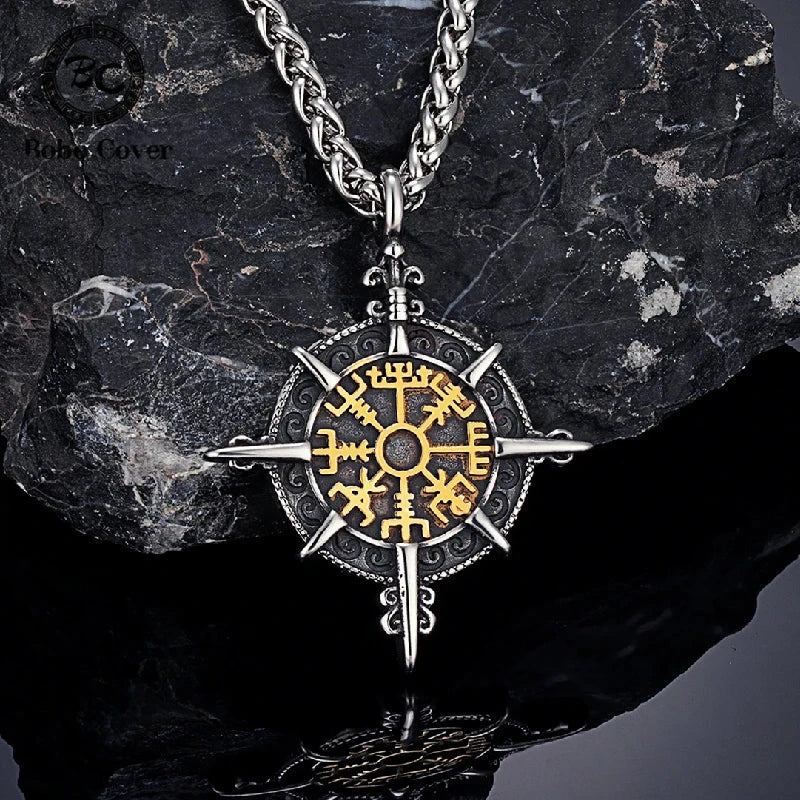 Wikingerkette mit Vegvisir Kompass Anhänger in Gold