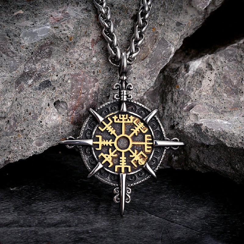 Wikingerkette mit Vegvisir Kompass Anhänger in Gold
