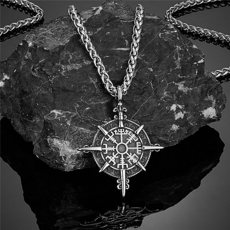 Wikingerkette mit Vegvisir Kompass Anhänger in Silber