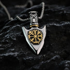 Wikinger-Halskette mit Vegvisir-Pfeil-Anhänger in Gold