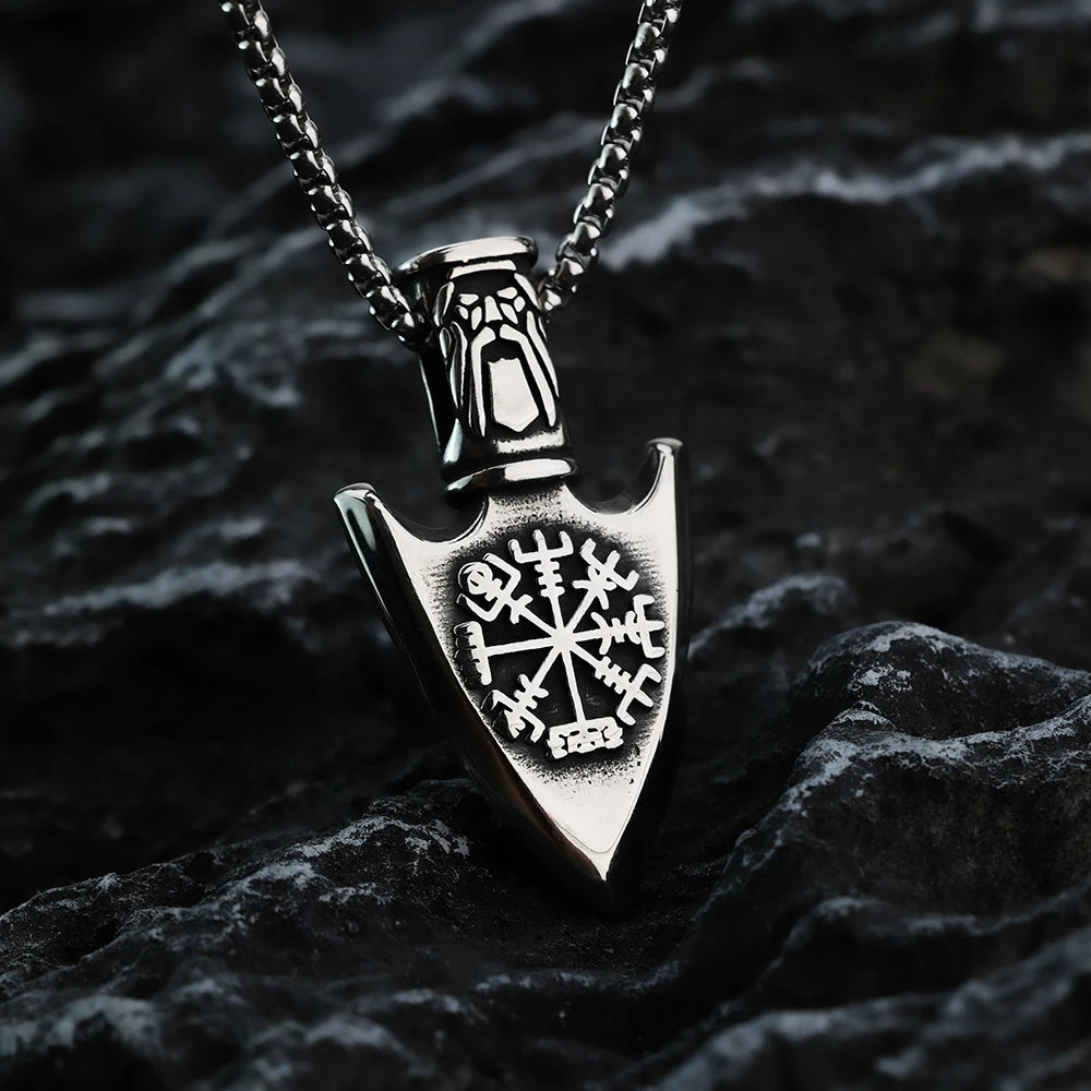 Wikinger-Halskette mit Vegvisir-Pfeil-Anhänger in Silber