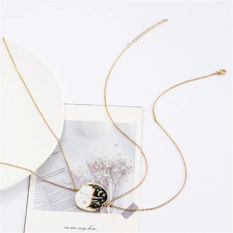 Halsketten für Paare Anhänger süße Katzen Gold