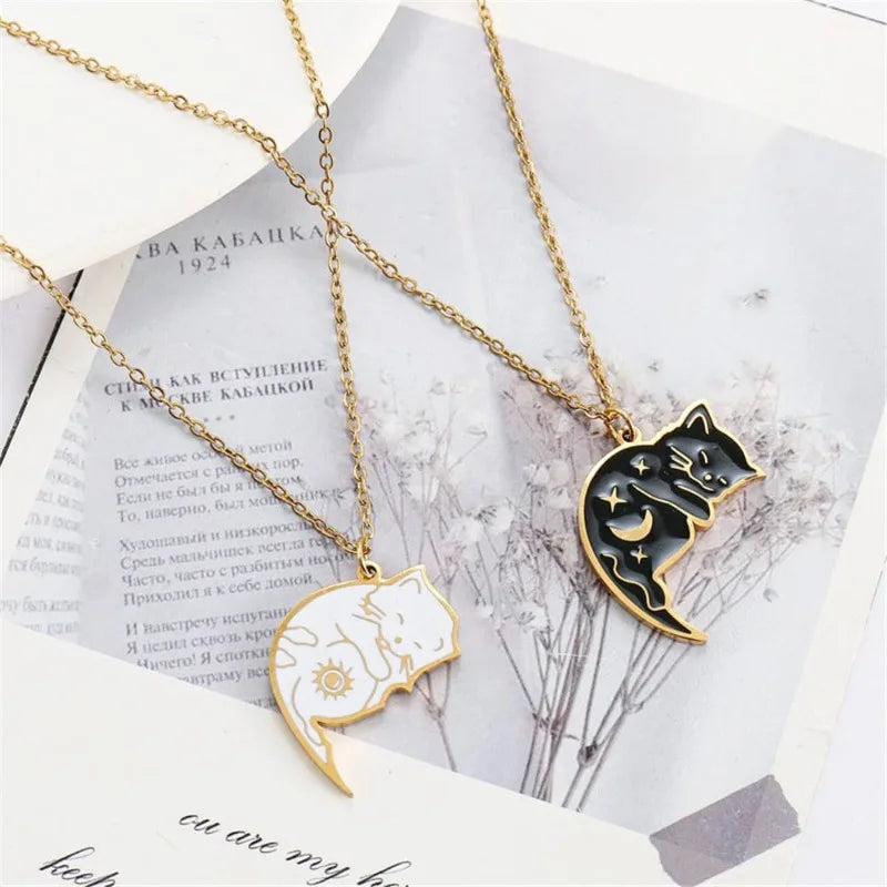 Halsketten für Paare Anhänger süße Katzen Gold