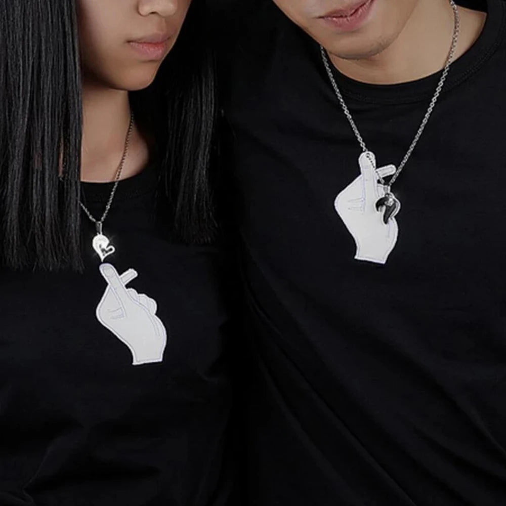 Halsketten für Paare Beste Freunde Herzanhänger Silber und Schwarz 2