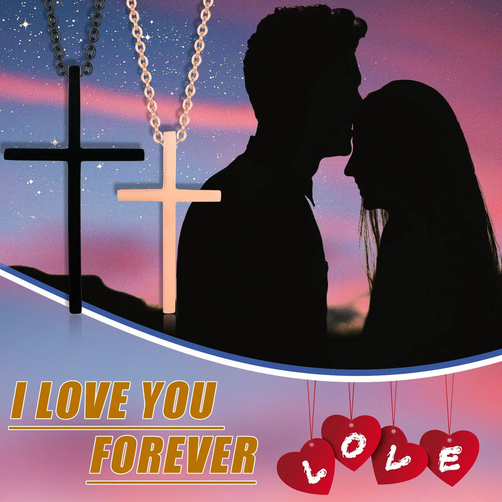 Halsketten für Paare Anhänger Kreuz Schwarz und Roségold