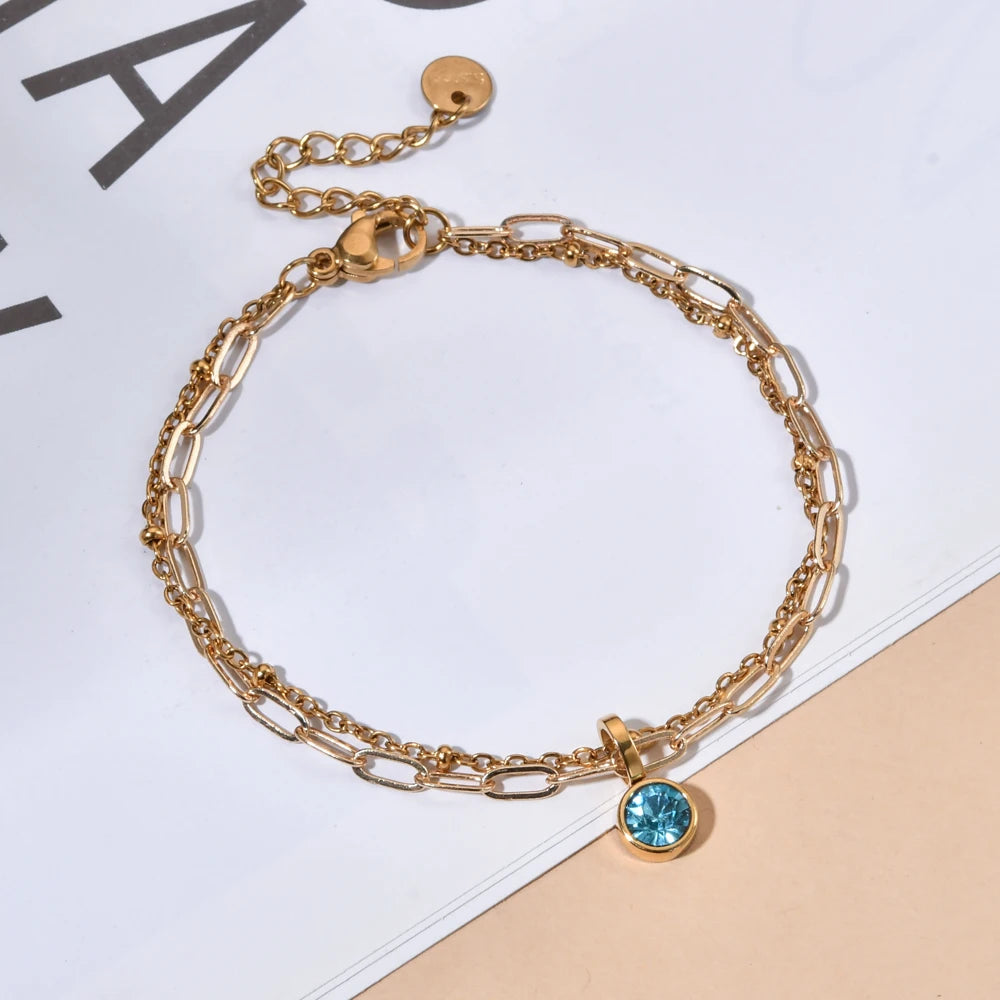 Doppeltes vergoldetes Armband mit Geburtsstein