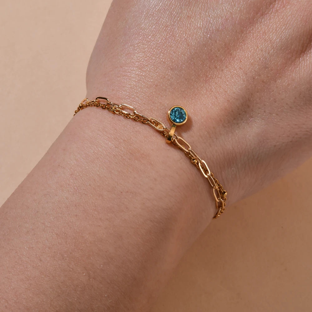 Doppeltes vergoldetes Armband mit Geburtsstein