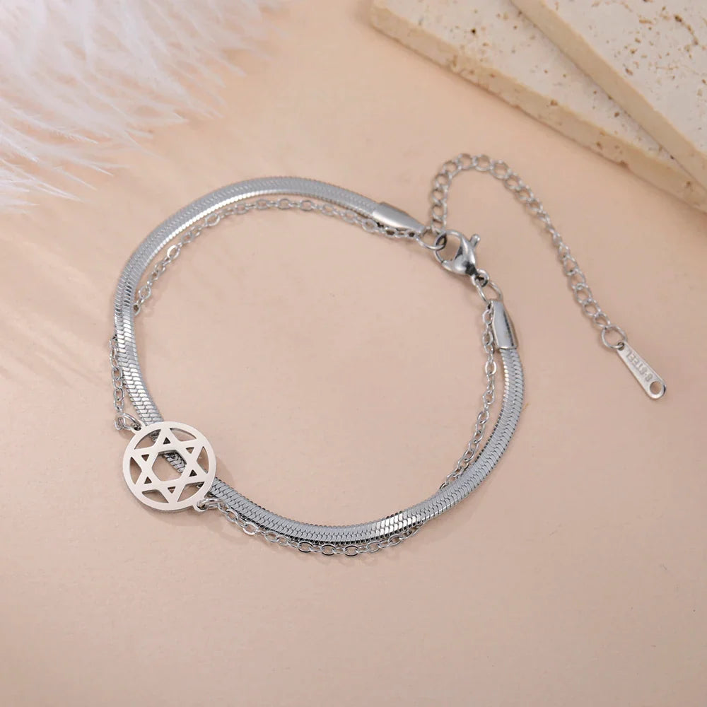 Doppelarmband mit dem Davidstern, jüdisches Symbol, Silber