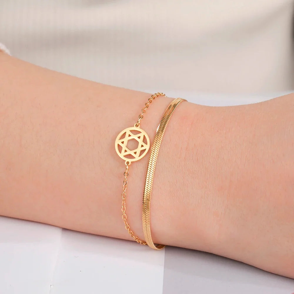 Doppelarmband mit dem Davidstern, jüdisches Symbol, Gold