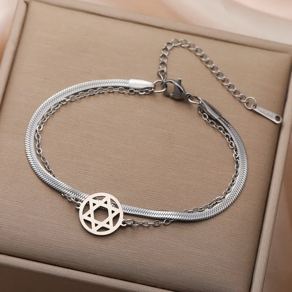 Doppelarmband mit dem Davidstern, jüdisches Symbol, Silber