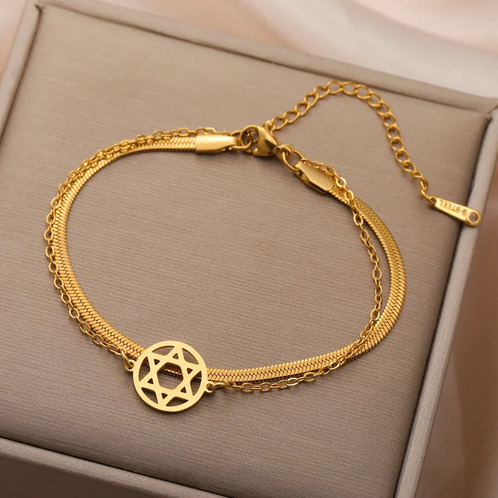 Doppelarmband mit dem Davidstern, jüdisches Symbol, Gold