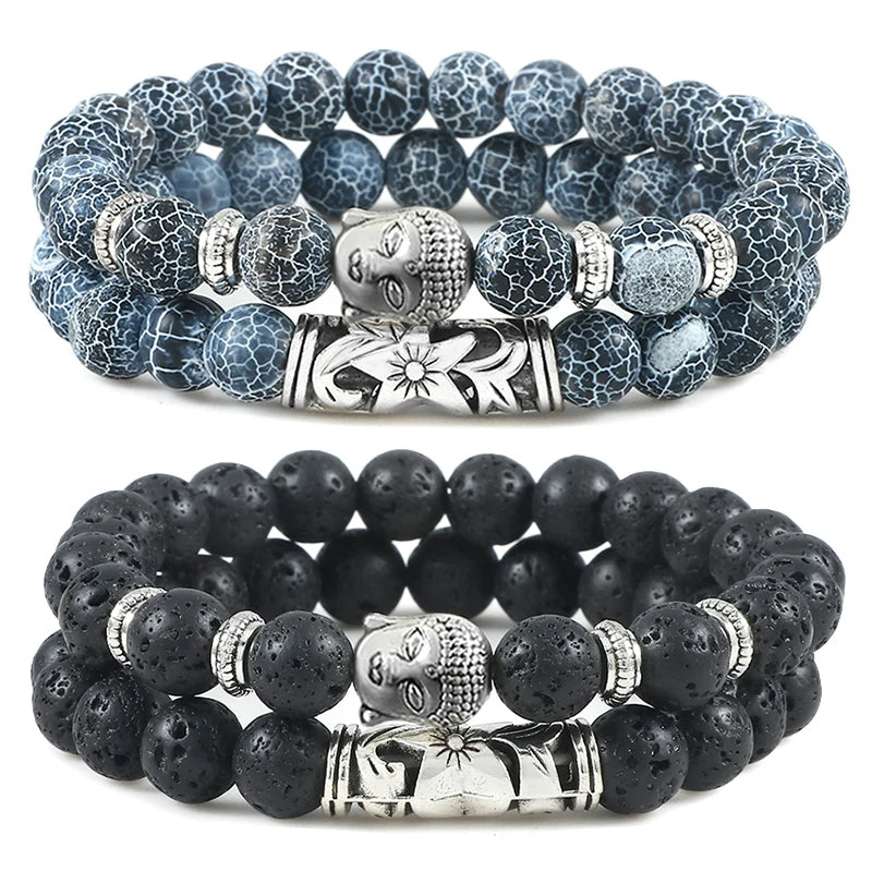 Gourmette-Armband aus natürlichen Steinen, buddhistisch, grau
