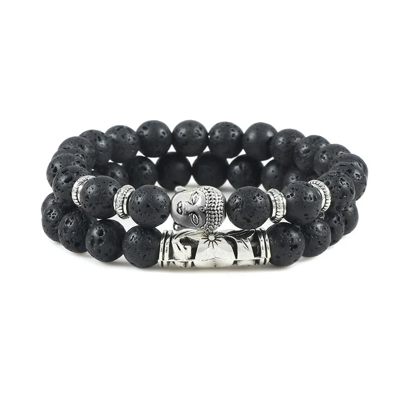 Gourmette-Armband aus natürlichen Steinen, buddhistisch, schwarz