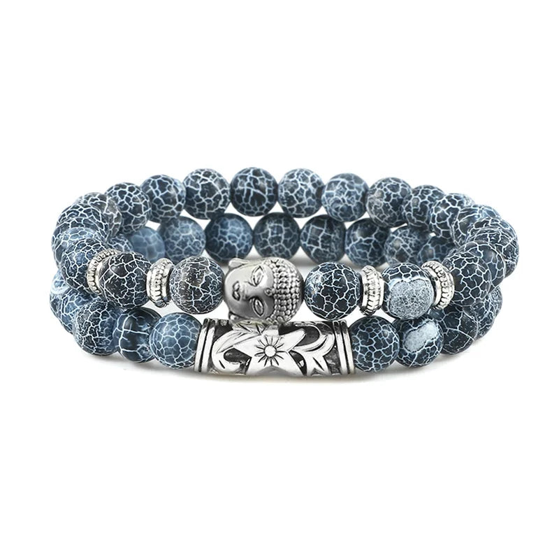 Gourmette-Armband aus natürlichen Steinen, buddhistisch, grau