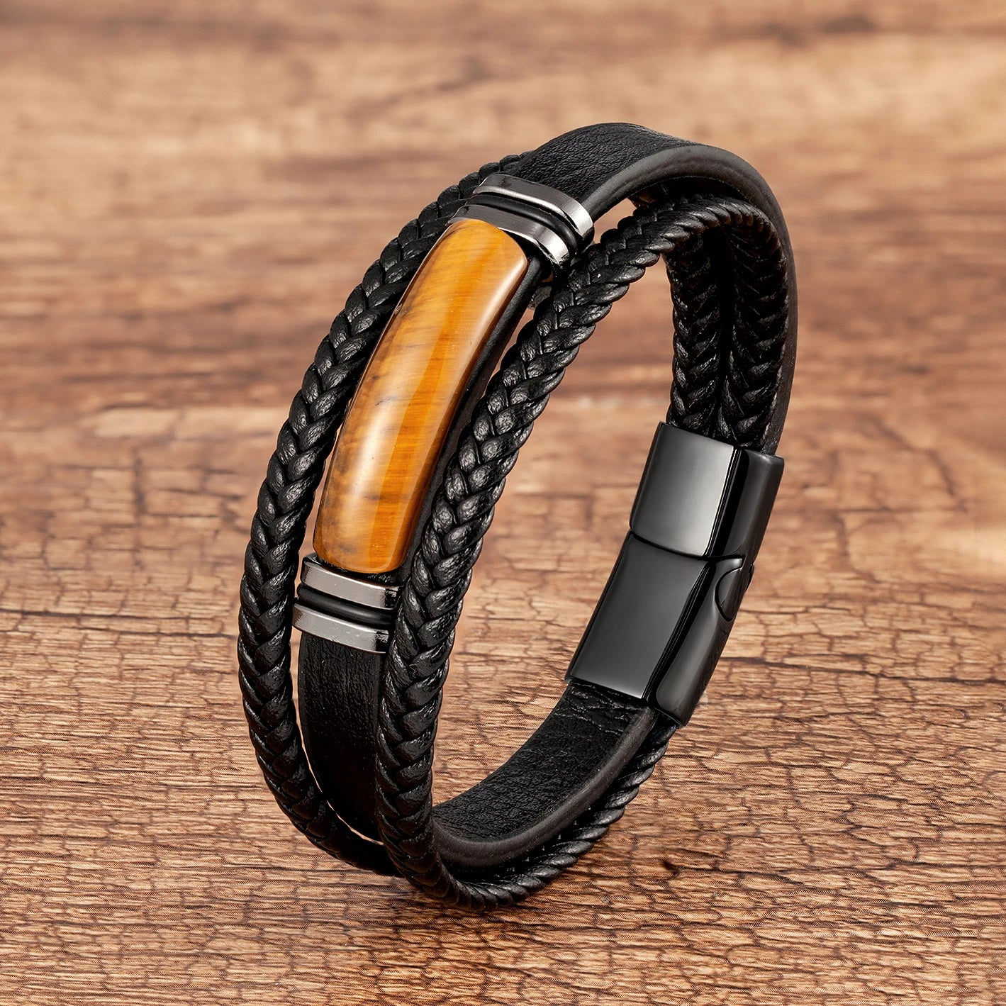 Gourmette Tigerauge Lederarmband für Herren