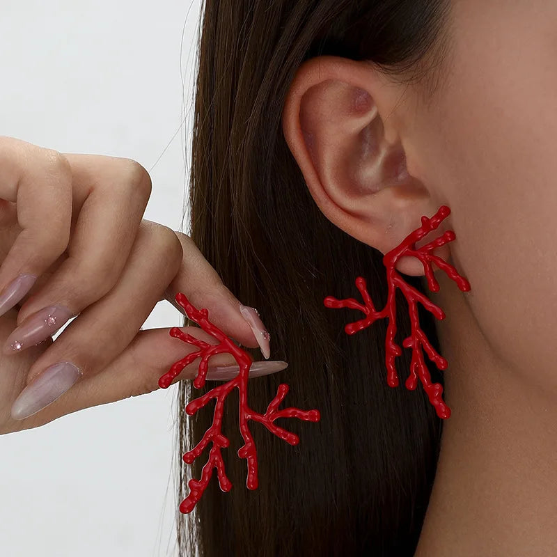 Große Korallen-Ohrringe für Damen rot