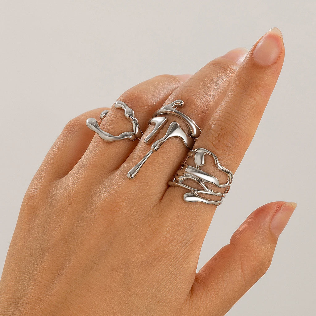 Langer Ring Wassertropfen Silber