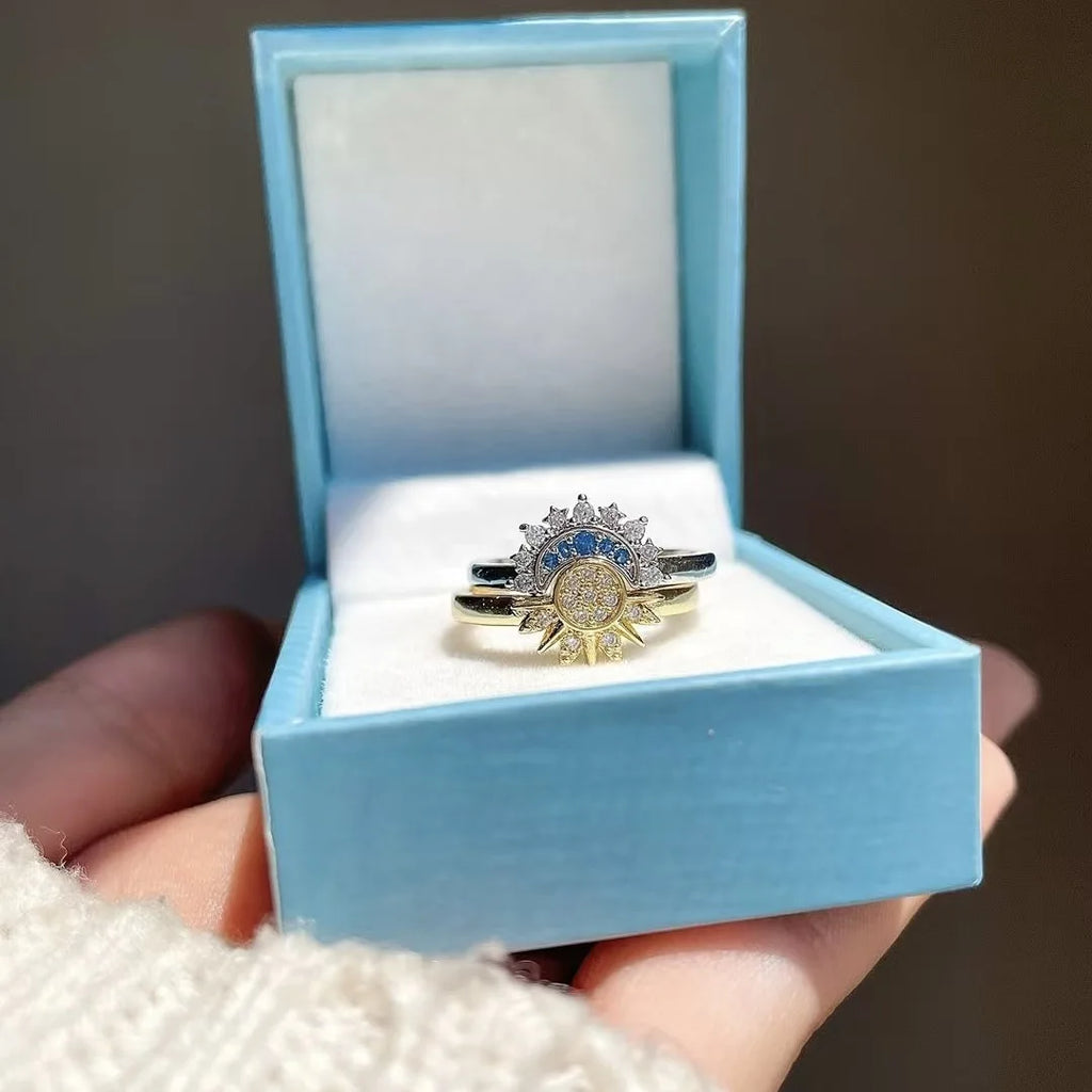 Set aus 2 Ringen Mond oder Sonne mit Zirkonia für Paare