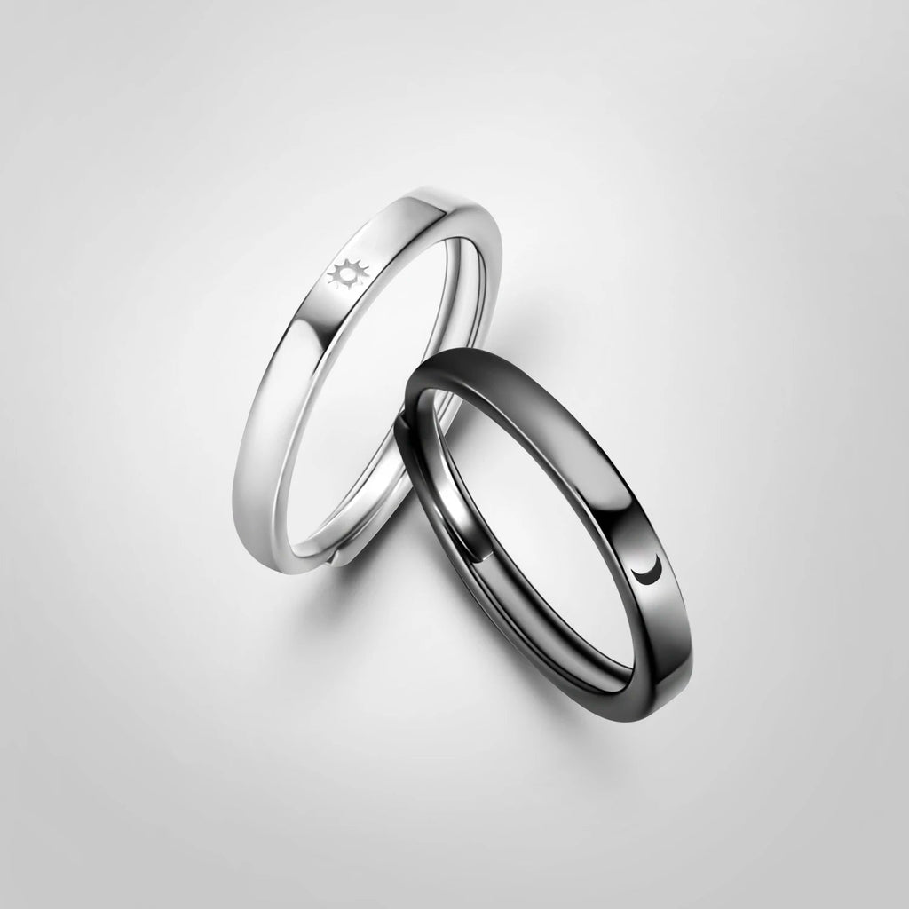 Set mit 2 Ringen für Paare, Sonnen- und Mondring, romantisch