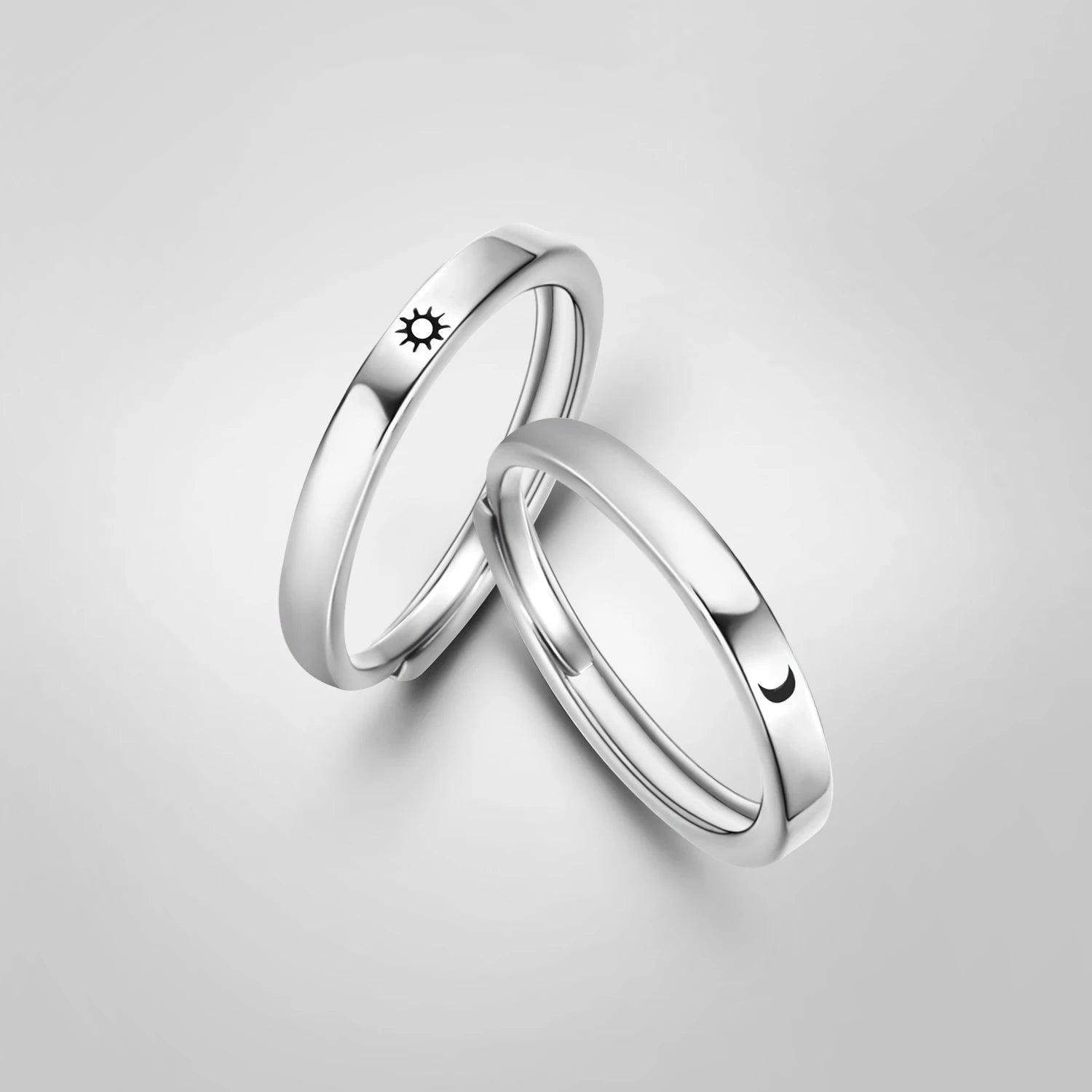 Set mit 2 Ringen für Paare, Sonnen- und Mondring, romantisch