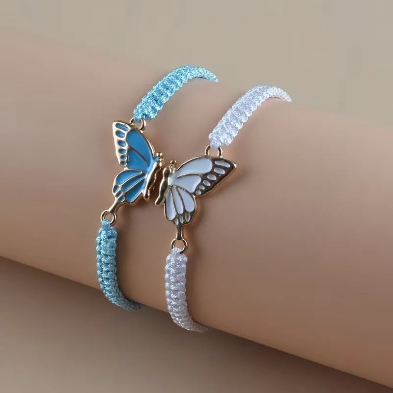 Set mit 2 Schmetterlingsflügel-Armbändern für beste Freunde in Blau und Weiß