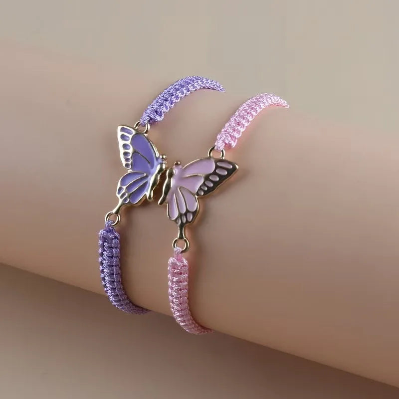 Set mit 2 Schmetterlingsflügel-Armbändern für beste Freunde in Violett und Rosa