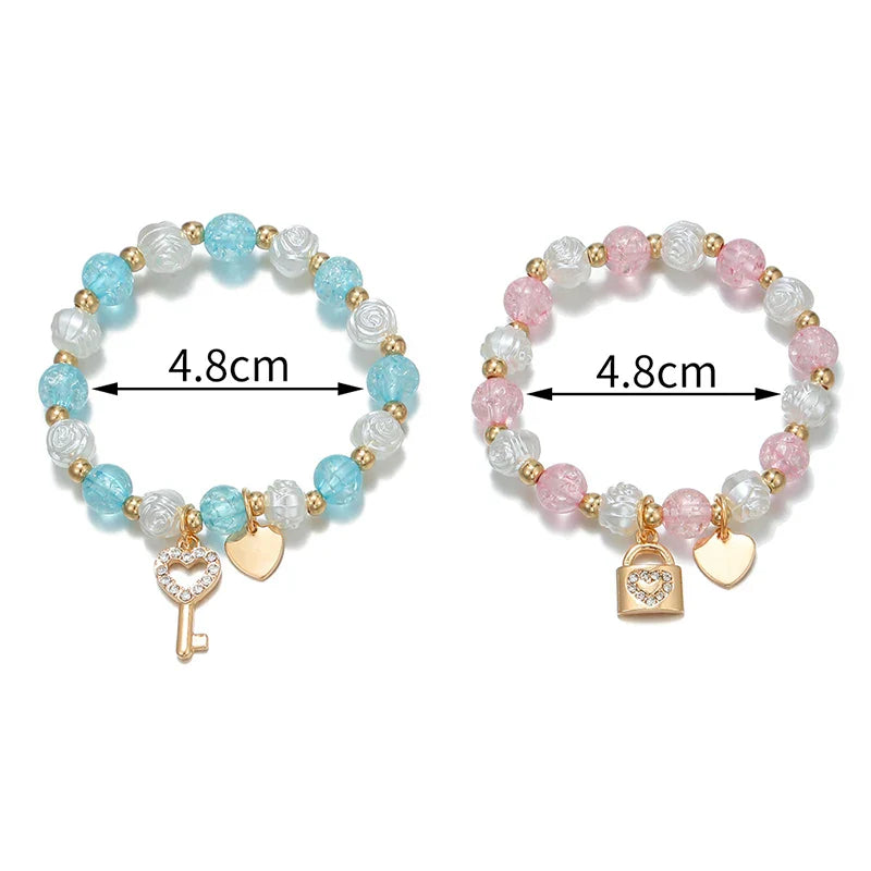 2er-Set Armbänder mit Schlüssel und Schloss