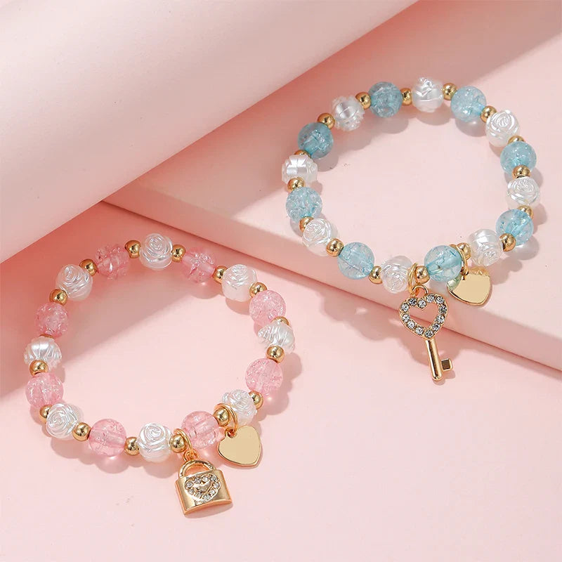 2er-Set Armbänder mit Schlüssel und Schloss