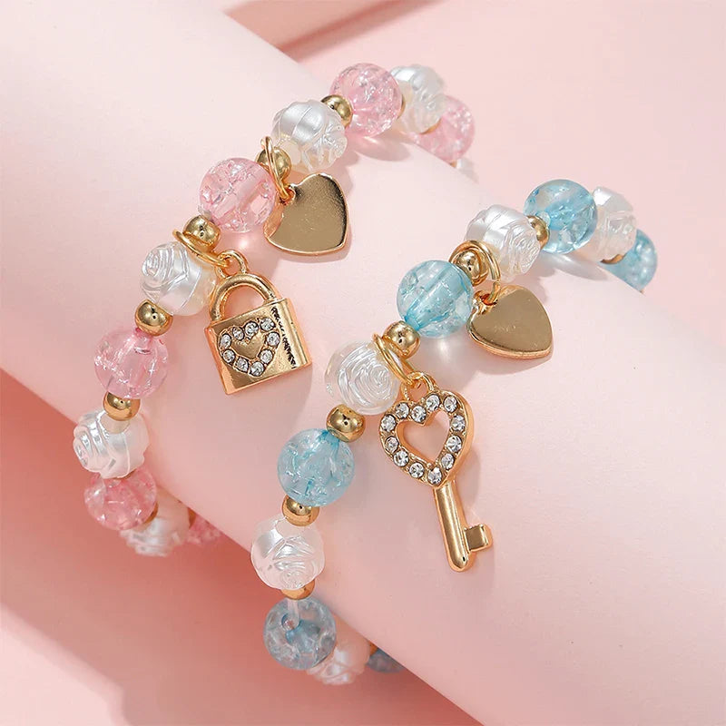 2er-Set Armbänder mit Schlüssel und Schloss
