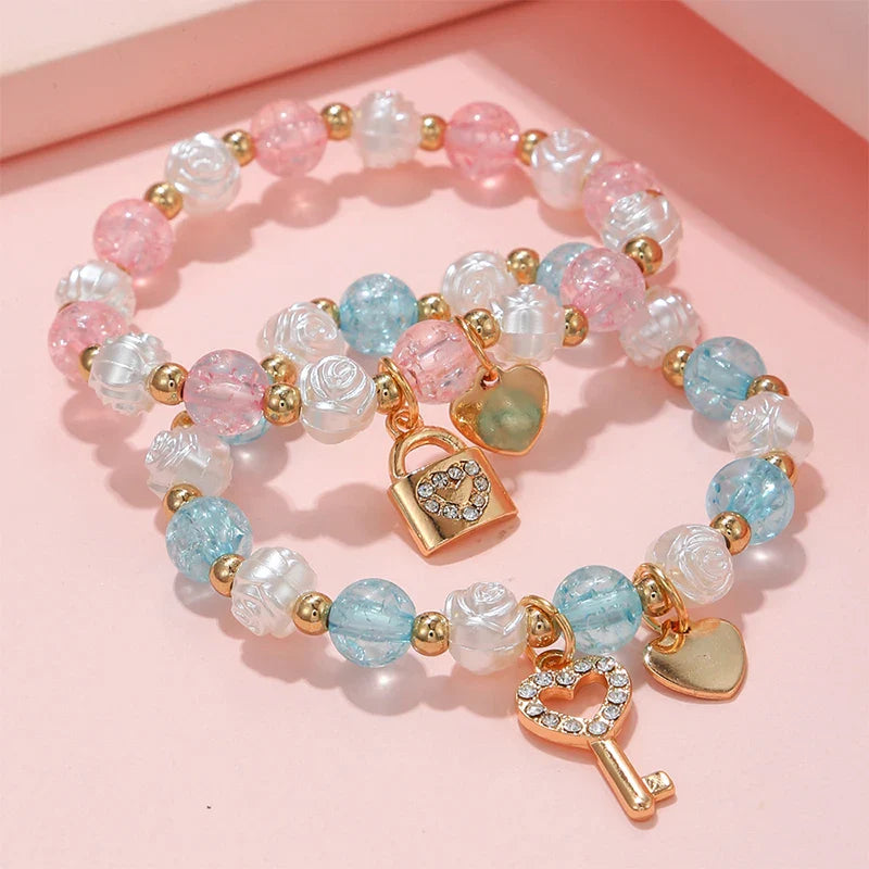 2er-Set Armbänder mit Schlüssel und Schloss