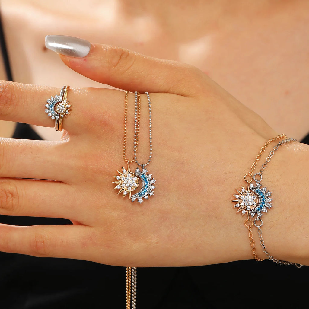 Set mit 2 Mond- oder Sonnenarmbändern aus Zirkon für Paare