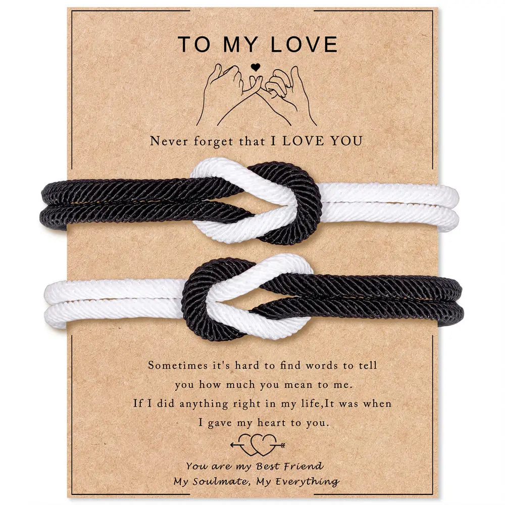 Set aus 2 Knotenarmbändern für Paare, weiß und schwarz