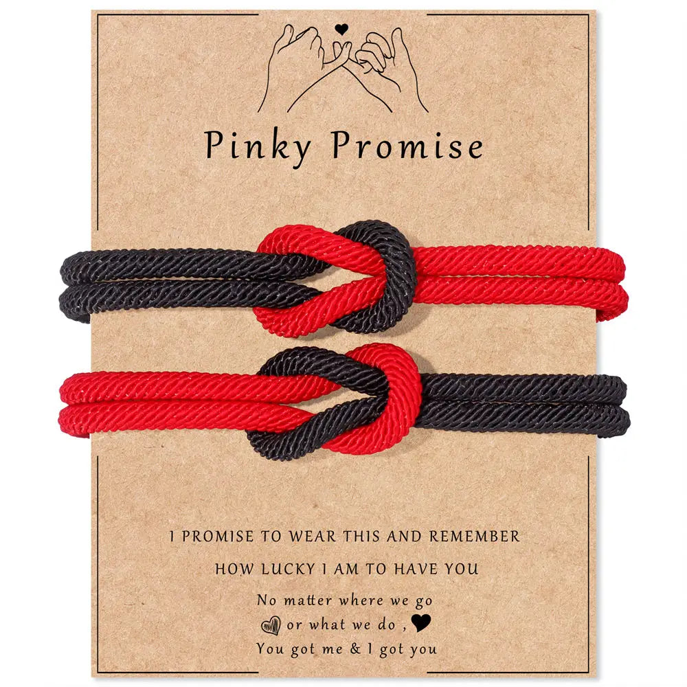 Set aus 2 Knotenarmbändern für Paare, rot und schwarz
