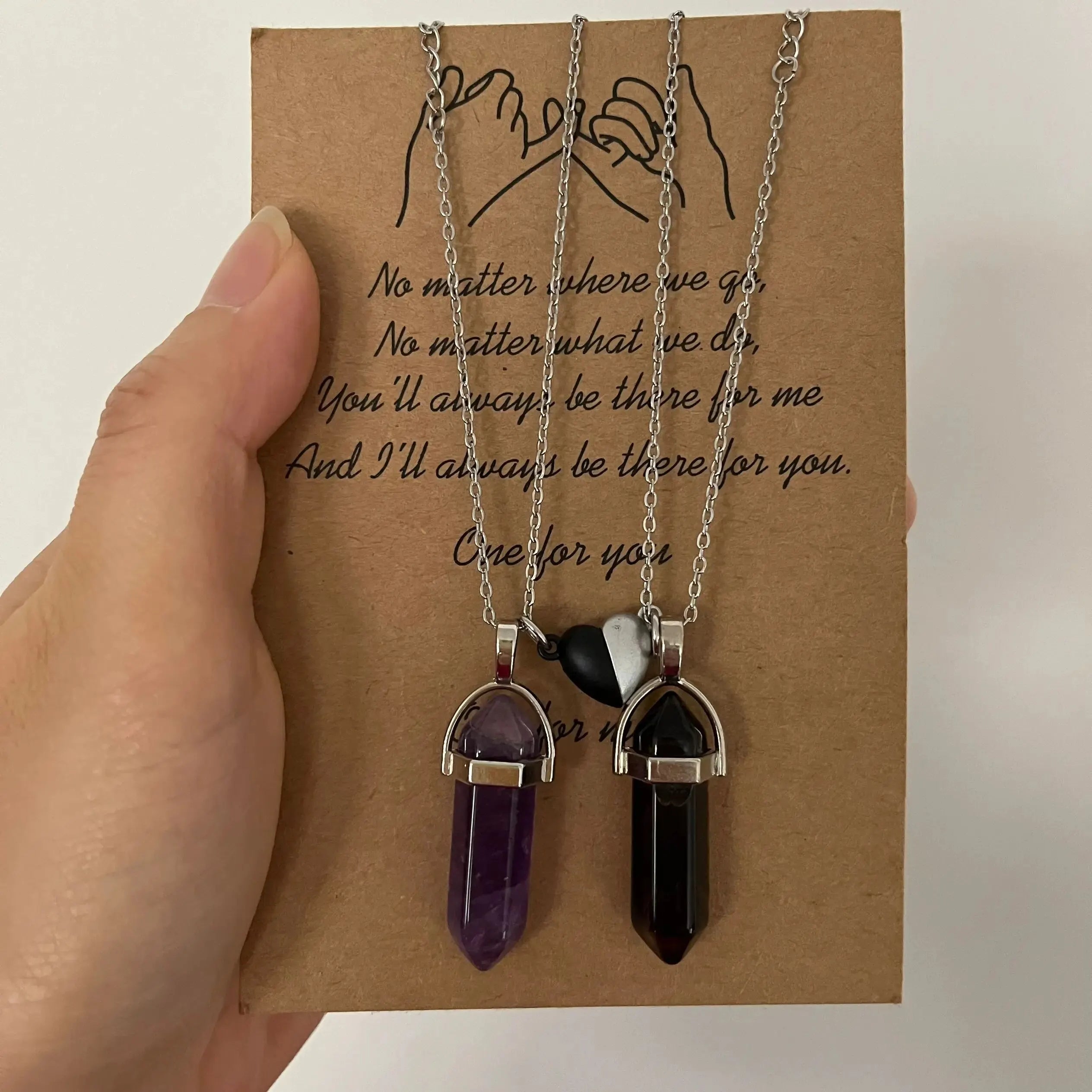 2er Set Halsketten mit Steinanhänger für Paare violett und braun