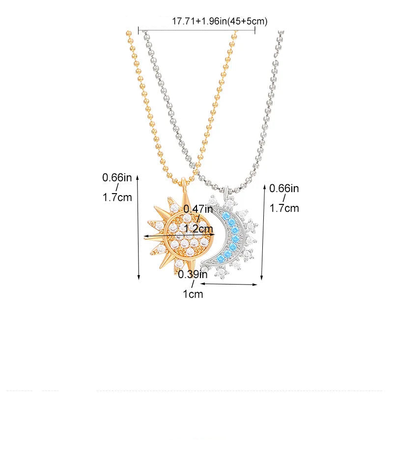 Set mit 2 Halsketten mit Mond- oder Sonnenanhänger aus Zirkon für Paare