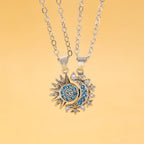 Set mit 2 Halsketten mit Mond- oder Sonnenanhänger aus Zirkon für Paare in Silber