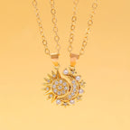 Set mit 2 Halsketten mit Mond- oder Sonnenanhänger aus Zirkon für Paare in Gold