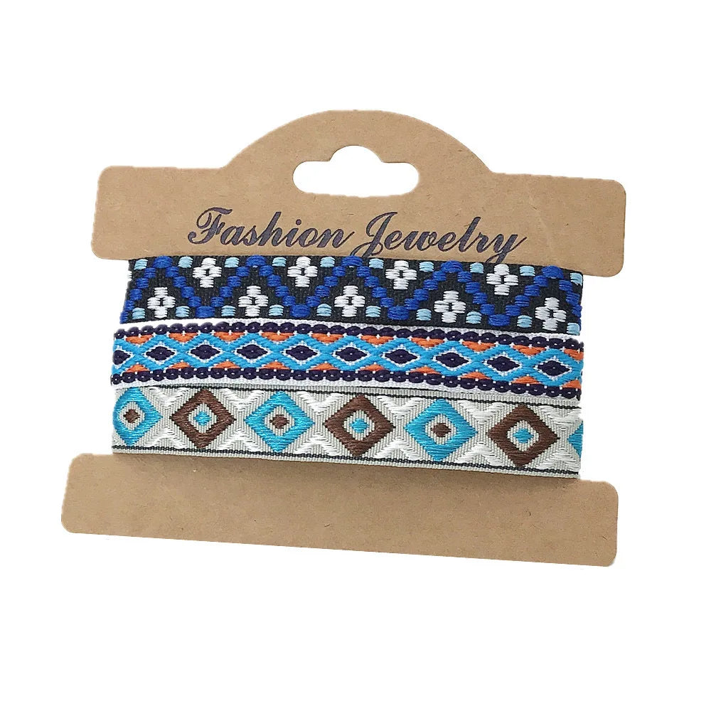 Set aus 3 brasilianischen Armbändern im ethnischen Stil, handgefertigt, blau