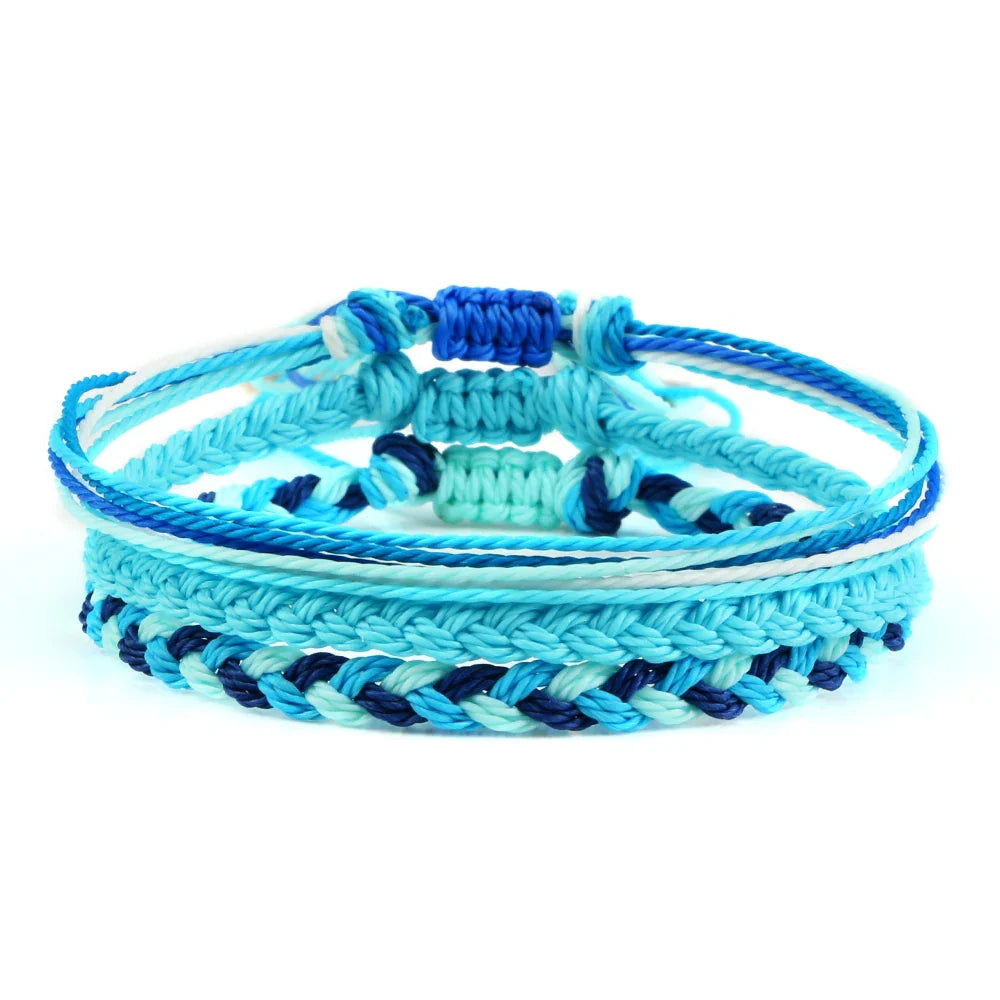 3er-Set wasserdichte geflochtene brasilianische Armbänder türkis